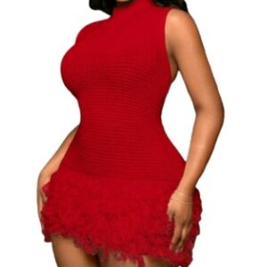 Elegant Red Textured Knit Bodycon Sleeveless Minidress